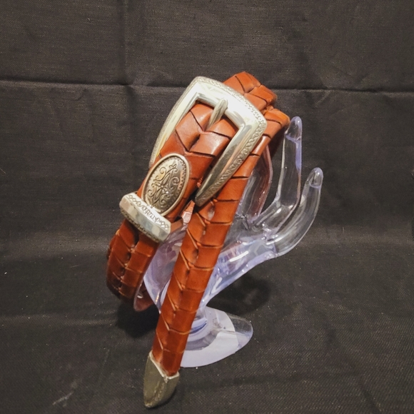 Brighton Leather Embossed Alligator Vintage Metal Buckle Belt Woman Medium - Picture 9 of 10